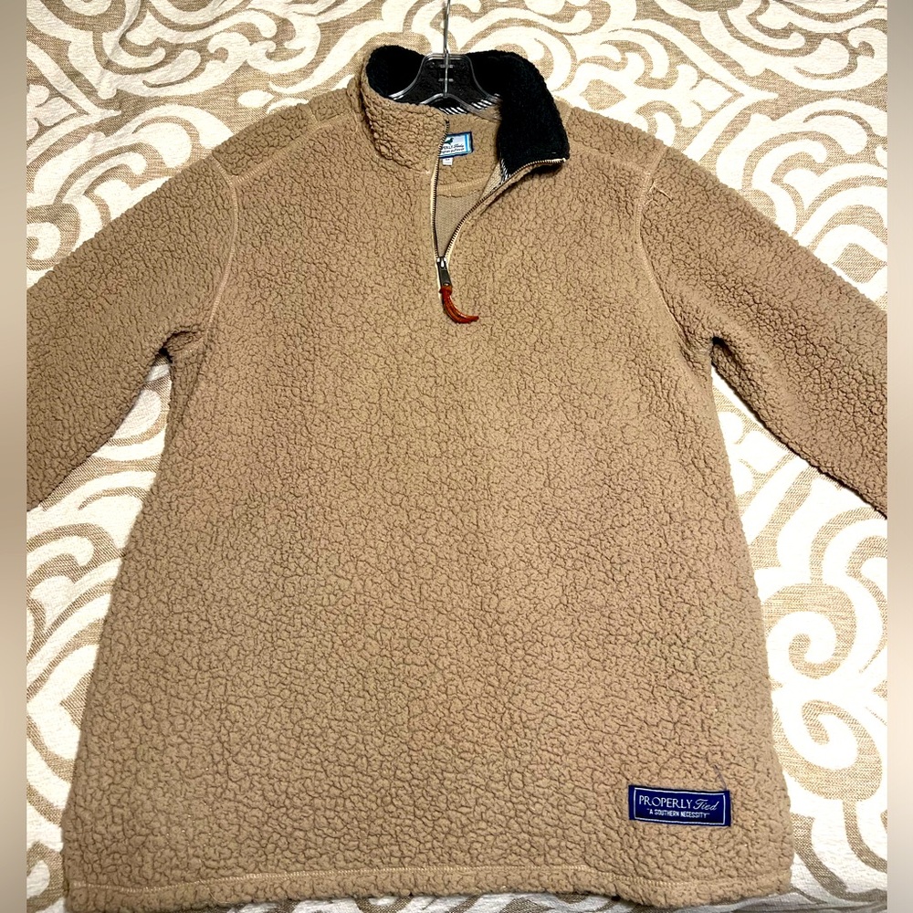 Men’s Fleece Pullover 1/4 Zip, Light Brown, Medium